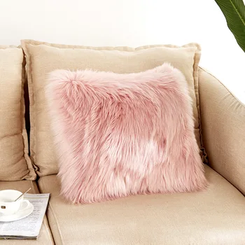 

Plush Solid Cushion Cover Pink Artificial Wool Soft Pillow Cover Furry Washable For Seat Car Sofa Decorative 45x45cm cojines
