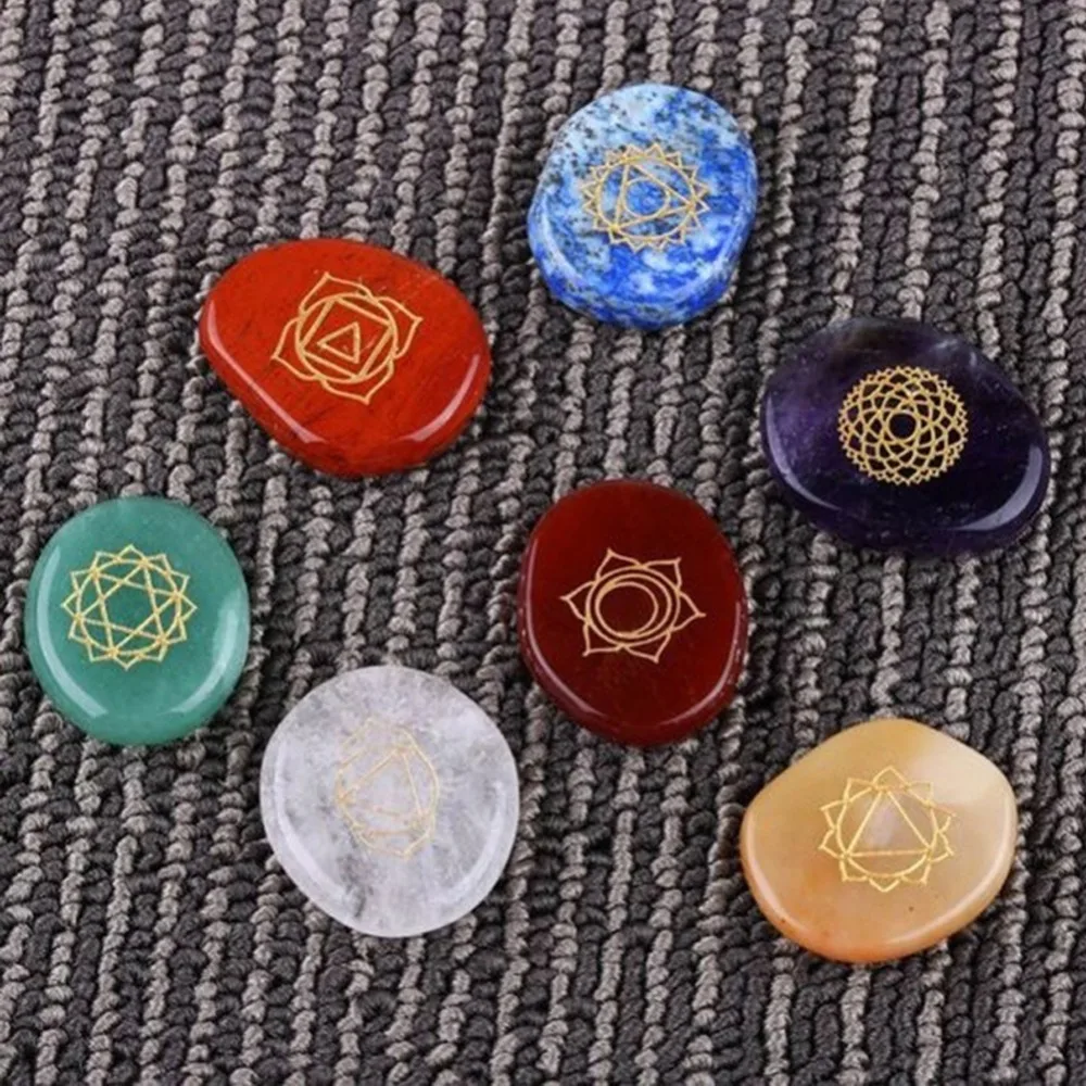 

Art 7PCS/Set Natural Crystal New Piece Chakra Engraved Chakra Stone Healing Crystalline Power Energy Artificial Stone #289496