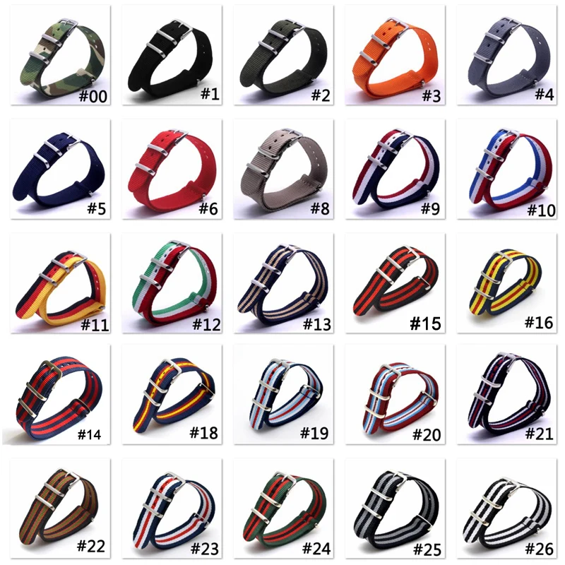 Wholesale Cambo Solid Black Watch 20 mm Multi Color Army Military nato fabric Nylon watchbands Strap Bands strap on for hours Wholesale Cambo Solid Black Watch 20 mm Multi Color Army Military nato fabric Nylon watchbands Strap Bands strap on for hours