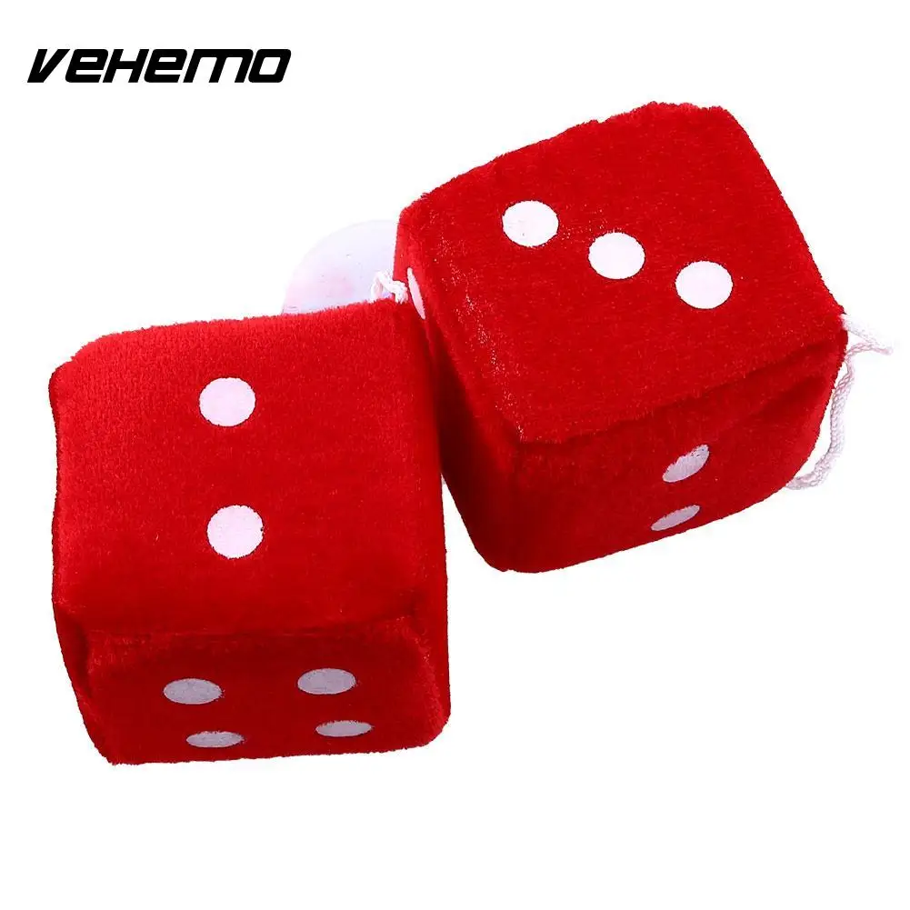 Pair Red Fuzzy Dice Dots Rear Mirror Hanging Hangers Vintage Car