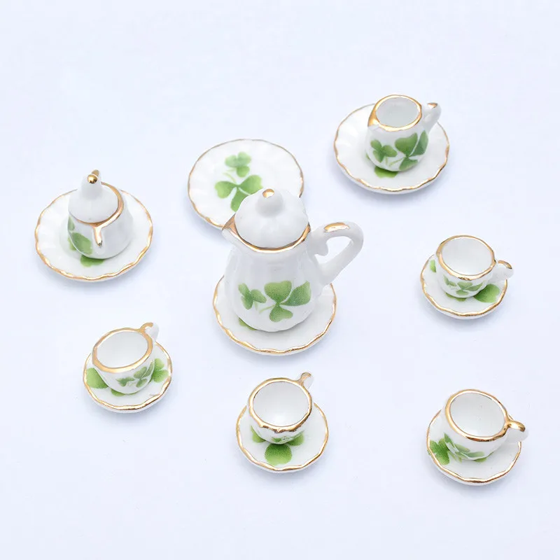 19 узоров, 1:12, миниатюрный набор из 15 фарфоровых чашек для чая, чайный набор, посуда с цветами, кухонный кукольный домик