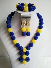 Nuevo azul Marino y amarillo De Plástico Bola de La Perla Collares Mujeres Joyería Nigeriano Africana Conjunto Perlas de Boda Joyería ZL006