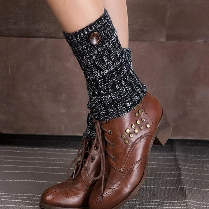 

2019 New Women Winter Leg Warmer Retro Button Acrylic Crochet Knit Boot Cover Socks Knitted Toppers Cuffs Polainas For Women