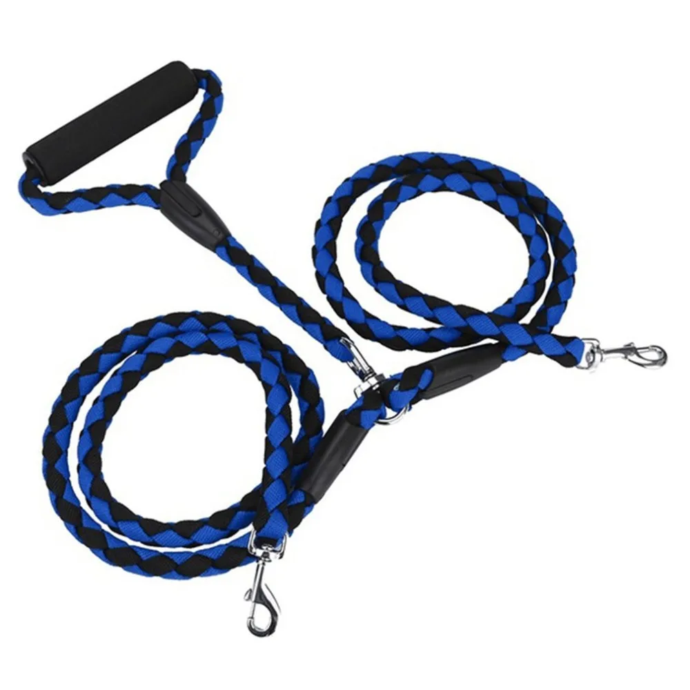 Strong Nylon Double Dog Leash One Drag Braided Tangle For Walking