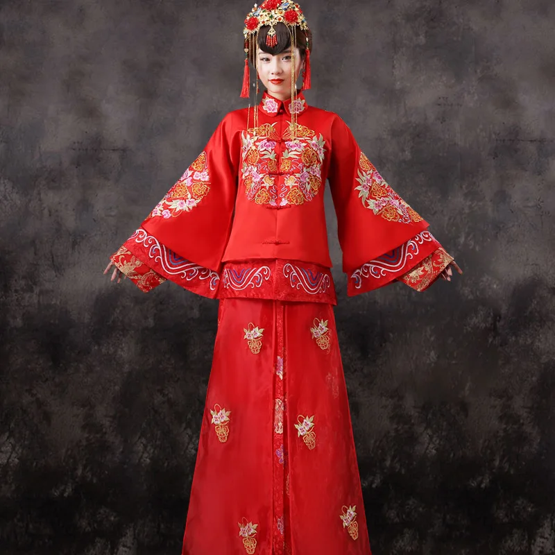 赤いチャイニーズスタイルのウェディングドレス 女性のための中国のフォークスーツ トップスカート 中国の映画の衣装16 Costume Jewelry Engagement Ring Suit Boxerssuit Corsage Aliexpress