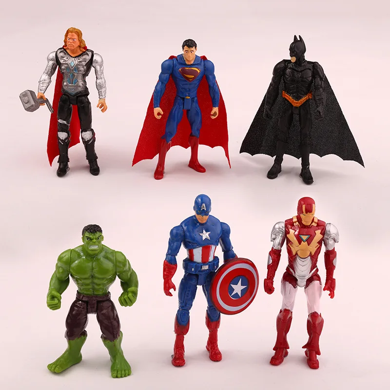 6pcsLot 10.5cm Toys The Avengers Figure Superhero Batman Thor Hulk Captain America Action Figure Collectible Model Doll