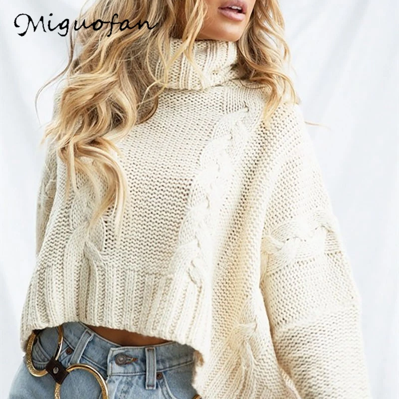 

Miguofan Women's Sweater Turtleneck Knitted Pullovers Casual Jumpers Crop Tops Short Sweaters Women 2019 Autumn Winter