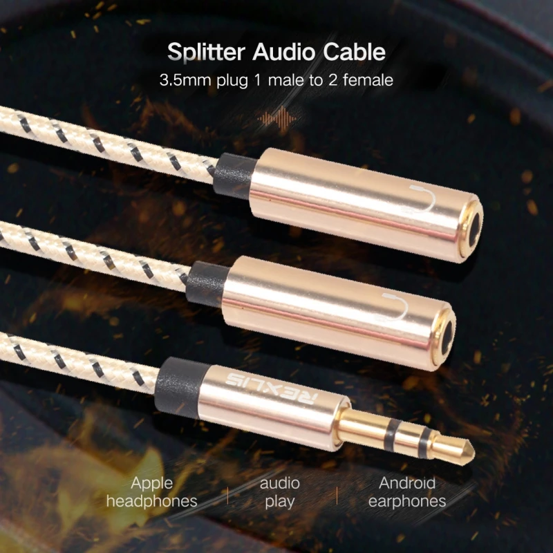 

For iPhone Samsung Converter Headphone Splitter Audio Cable 3.5mm Male to 2 Female Jack 3.5mm Splitter Adapter Aux Cable