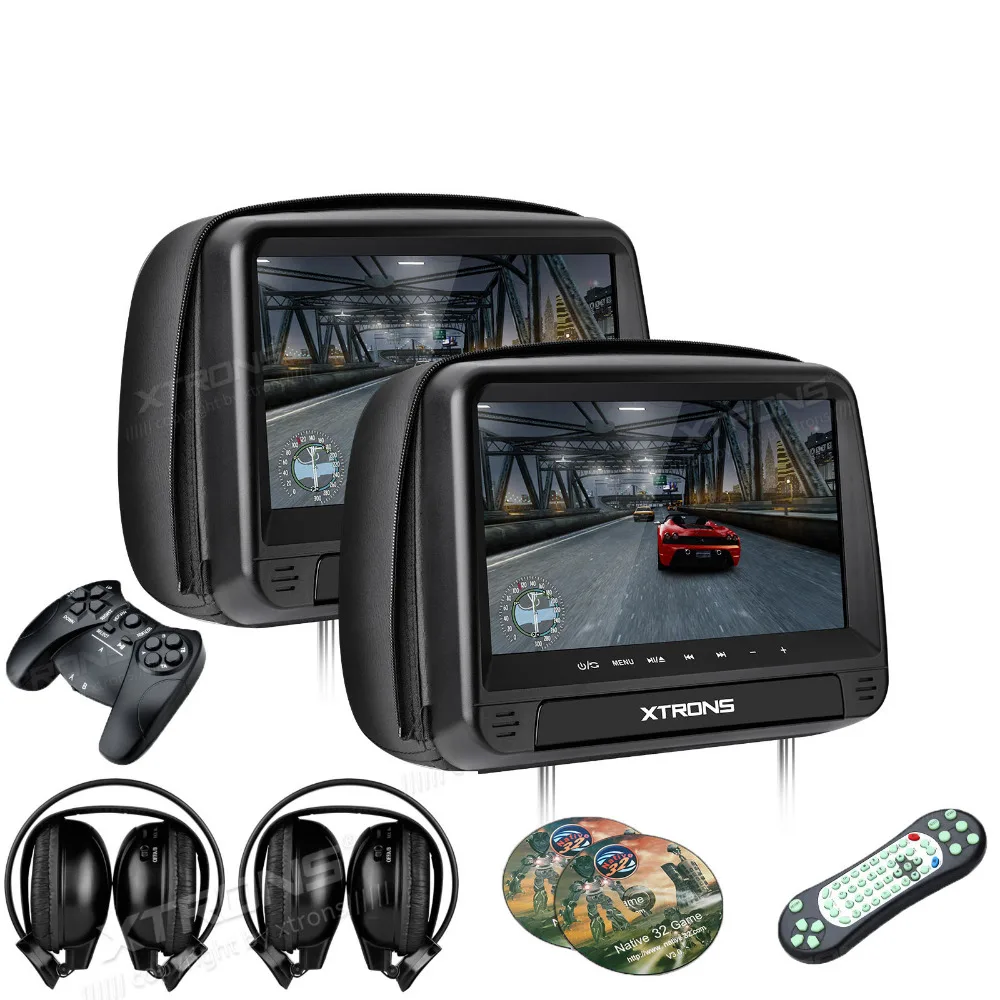 

XTRONS Monitors 2pcs 9'' inch HD Digital Panel Leather Cover Car Headrest DVD Players Zipper Design HDMI + 2 headphones Headsets