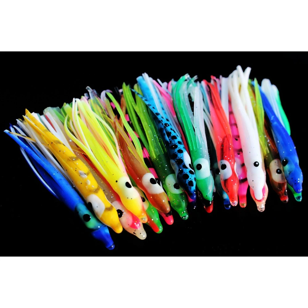 10-Pack Rock Cod Squid Rigs - 5 Colors With Luminous Skirts For Saltwater Bottom Fishing (3.5" Squid) - View #8