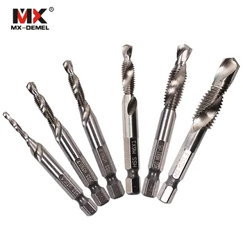 

MX-DEMEL 6pcs/set Hand Tap Drill Hex Shank HSS Screw Spiral Point Thread Metric Plug Drill Bits M3 M4 M5 M6 M8 M10 Hand Tool Se