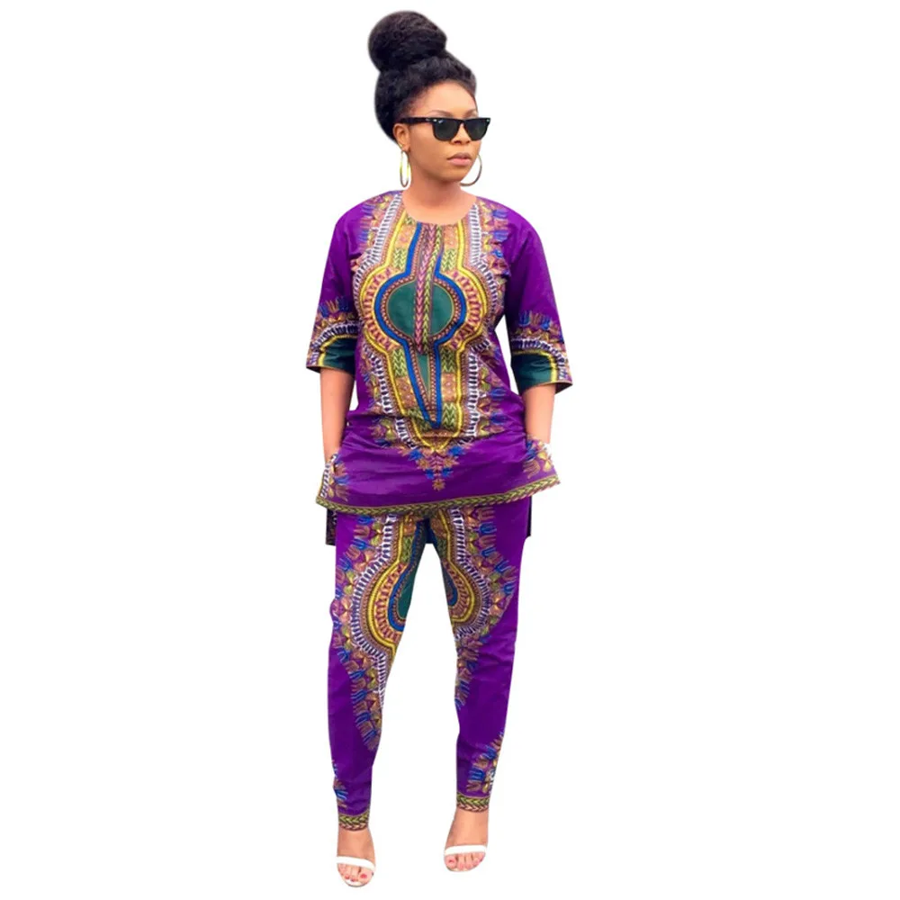 Летний стиль африканская женская одежда Дашики модный принт эластичная ткань Африканский принт Повседневный прямой принт Топы Брюки