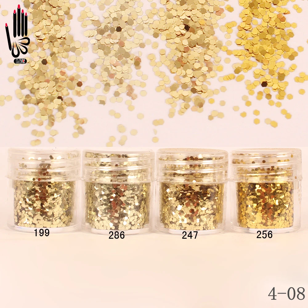 

1 Jar/Box 10ml Nail 4Champaign Gold Color Nail Glitter Hex Sequins Powder Paper For Nail Art Decoration Optional 300 Colors 4-08