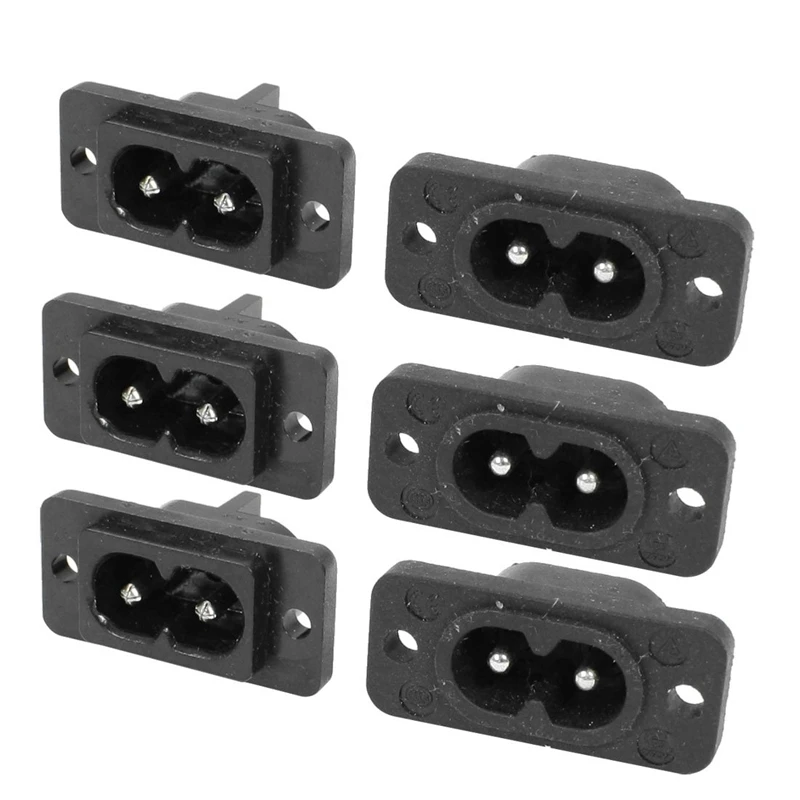 Black 2 Pin IEC320 C8 Screw Mount Inlet Plug Socket AC 250V 2.5A 6 Pcs | Электроника