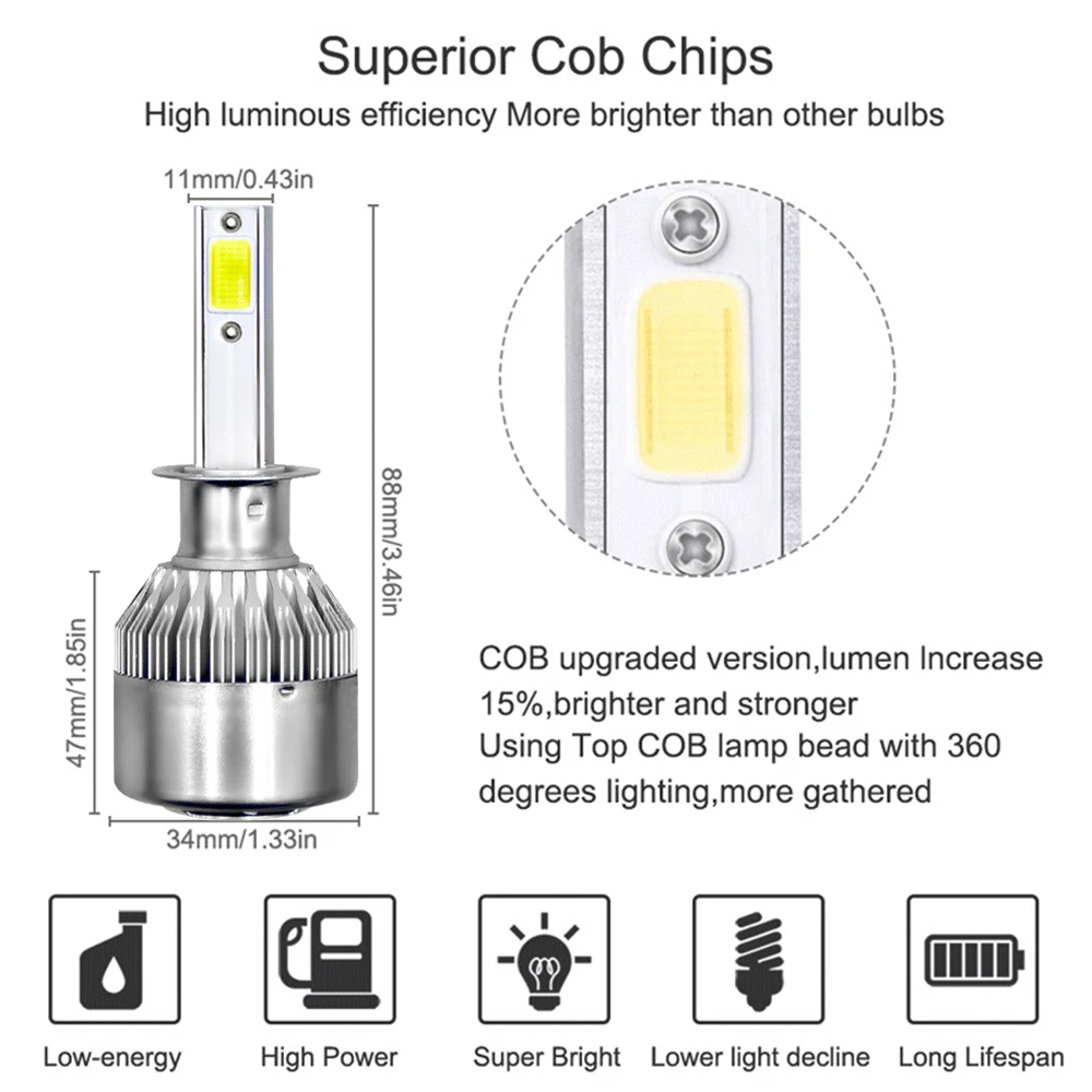 6000K 12V C6 H3 H7 H1 8000LM 9007 H13 H4 H11 авто светодиодные лампы для фар Пуля Супер яркий Турбокомпрессор 《 Автомобильный светодиодный светильник на солнечной батарее