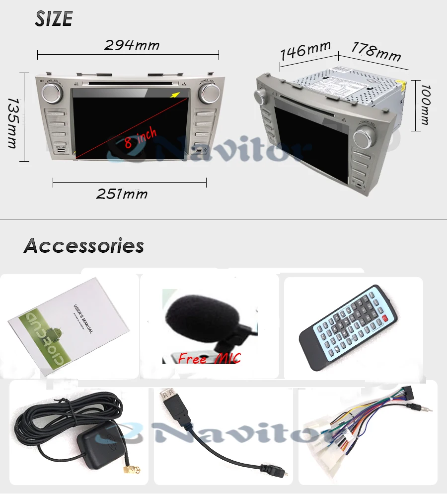 Top 1G+16G 2 Din Quad Core 8" Android 7.1 Car DVD GPS Navigation For Toyota Camry 2007 2008 2009 2010 Head Unit Car Stereo radio 11