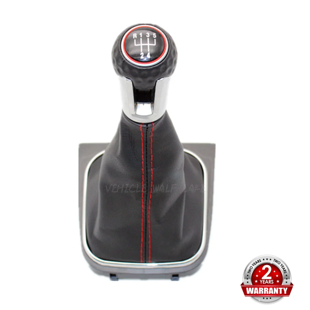 

For VW Golf 5 A5 MK5 R32 GTD GTI 2004 2005 2006 2007 2008 2009 Car 5 Speed MT Gear Shift Knob With Leather Gaiter Boot Red Line