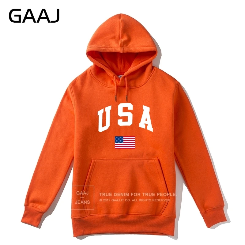 GAAJ, США, американский флаг, мужская толстовка с капюшоном, Женская Повседневная брендовая Новинка, высокое качество, мужские флисовые толстовки, хлопковые пальто - Цвет: Orange