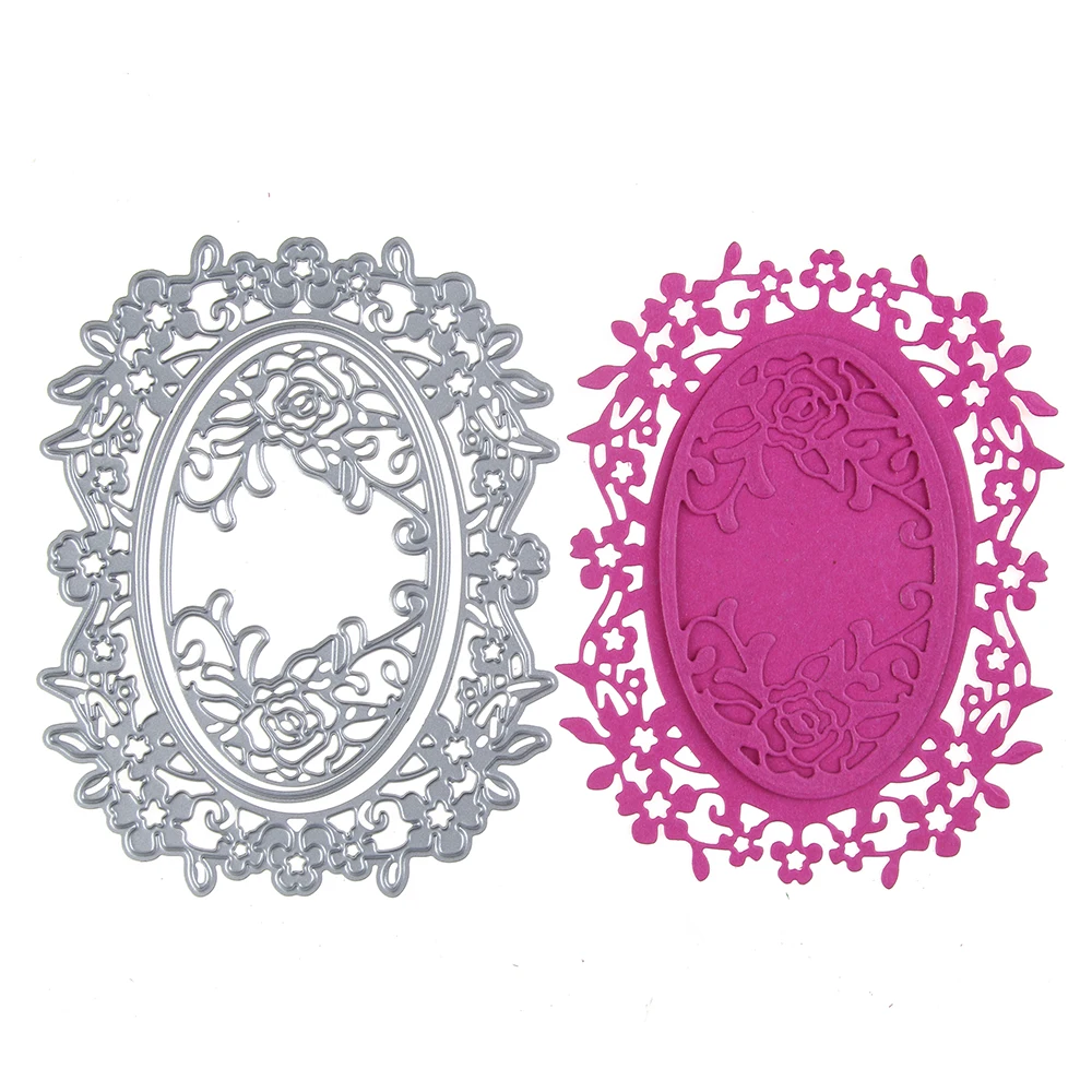 3 Styles Oval Frame Flower Pattern Mirror Metal Cutting