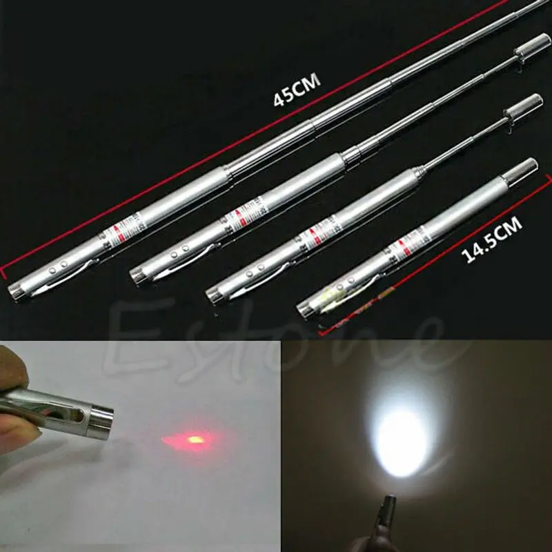  OOTDTY Powerful 4 In 1 Point Telescopic Red Laser Pointer Pen Teaching Tools LED Light Ball Pen Sta - 32822525896