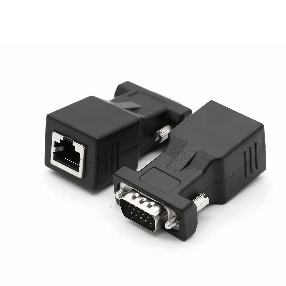 

2PCS RJ45 to VGA Extender Male to RJ45 Network Ethernet Cable Female Adapter Computer Extra Switch Converter
