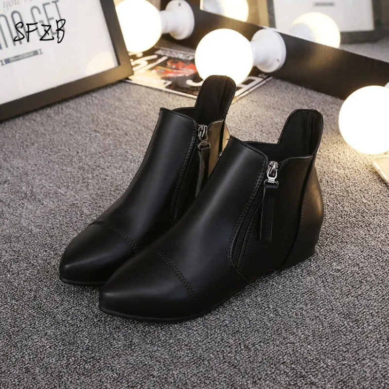 

SFZB hot sale new arrive women boots black gray zipper autumn winter ankle boots square heel comfortable ladies boots