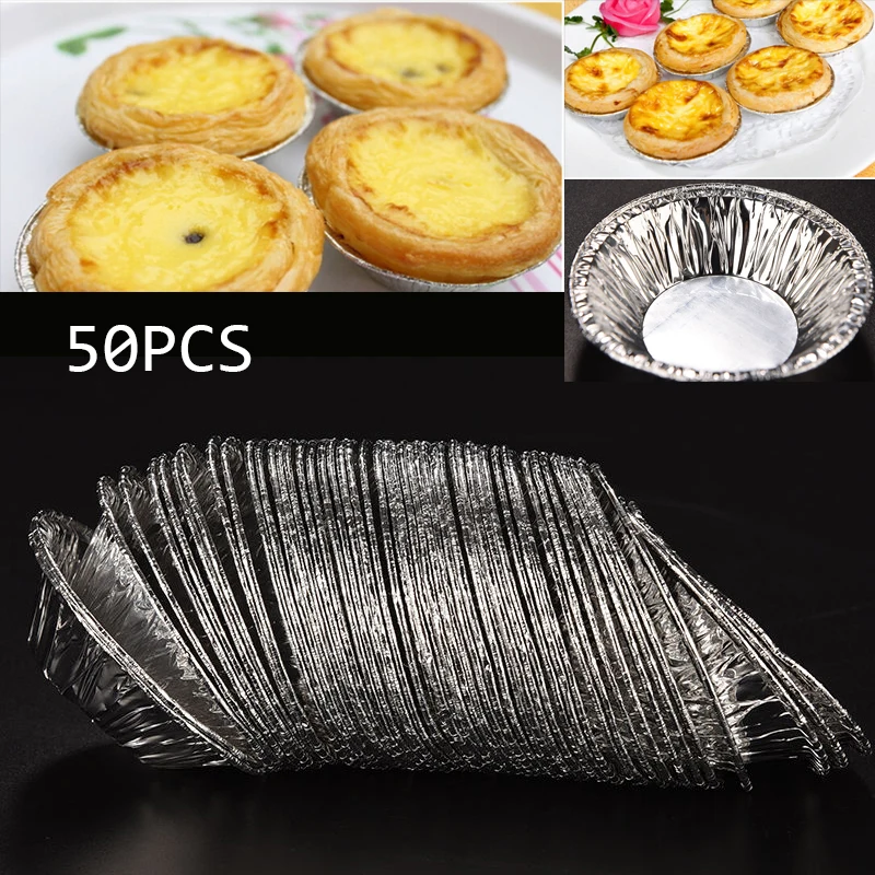 

50pcs Muffin Cupcake Egg Tart Mold Round Tinfoil Cup Baking Cup Disposable Aluminum Foil Baking Cookie