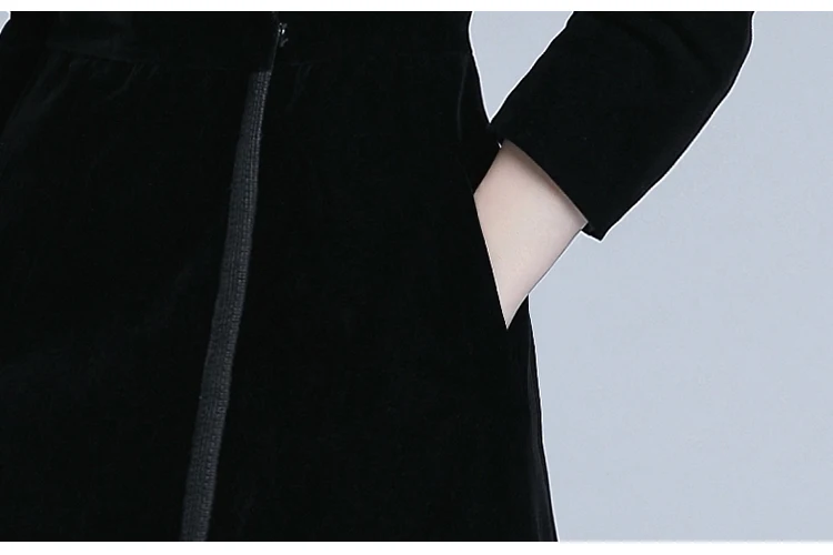 HAMALIEL черный бархат длинный Женский Тренч Подиум осень зима длинный рукав тонкий отложной воротник модная верхняя одежда