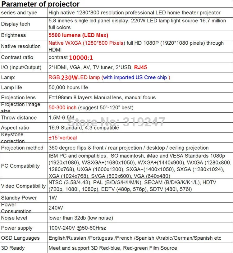 Native Full HD 1080P 5500Lumens Led Digital Smart 3D Projector,Perfect For Home Theater Projector