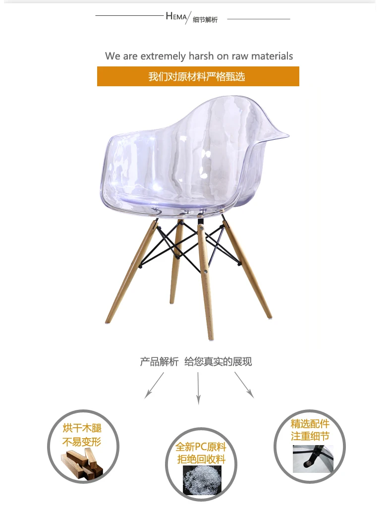 Нет простой современный домашний обеденный стул, пластиковый прозрачный кристалл, Современная встреча в офисе, стул для кафе, дизайнерский стул