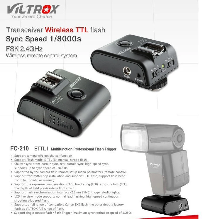 Viltrox беспроводной 2.4 г беспроводной e-ttl-вспышки высокой скорости 1 / 8000 s вспышка триггера FC-210N для Nikon