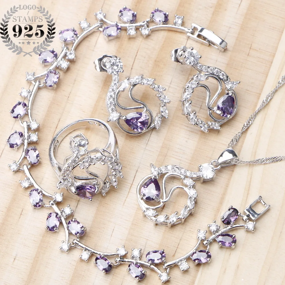 

Bridal Jewelry Sets Earrings For Women 925 Sterling Silver Wedding Jewelry White CZ Rings Bracelet Necklace Pendant Stones Set