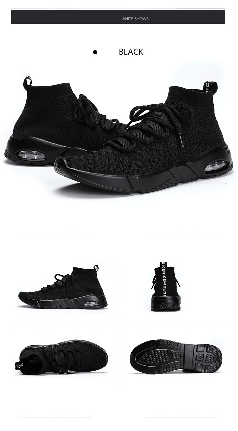 SERENE Fashion Mens Shoes Big Size 39-46 Fabric Air Mesh Sneakers Men Slip-On Casual Black White Footwear Spring High Top Shoe (10)