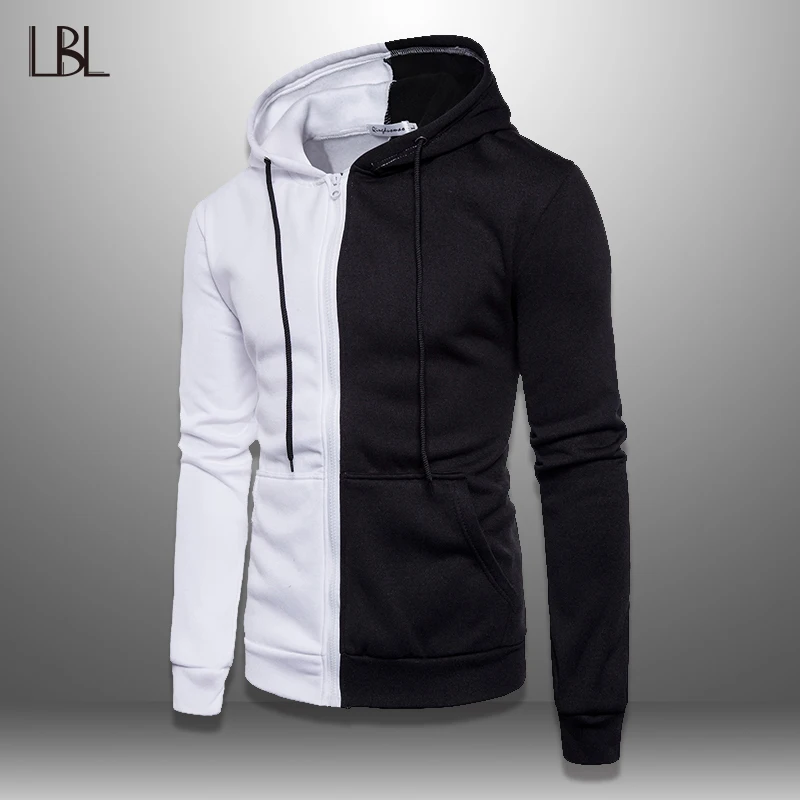 Achat LBL sweat à capuche patchwork hommes 2019 décontracté sweat à capuche mâle automne printemps hommes pull à capuche vêtements de sport survêtement veste à glissière