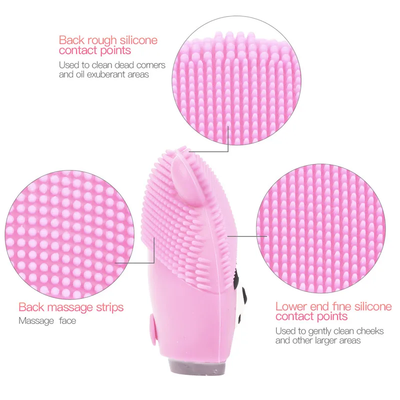 Розовая футболка с мишкой Перезаряжаемые Электрический силиконовый щетка для чистки лица Водонепроницаемый ультразвуковая щетка для кожи Красота для ухода за кожей лица Bursh46