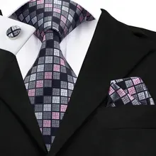 SN-482 черный, розовый дымчатый клетчатый галстук, носовой платок, запонки наборы Для мужчин's шелковые галстуки для Для мужчин формальный свадебный вечерний для жениха