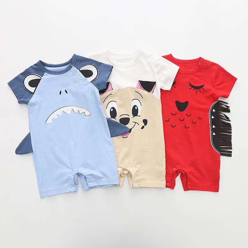 

Summer baby male and female baby cute cartoon puppy thin section cotton jumpsuit short sleeve clothing cute baby jumpsuit
