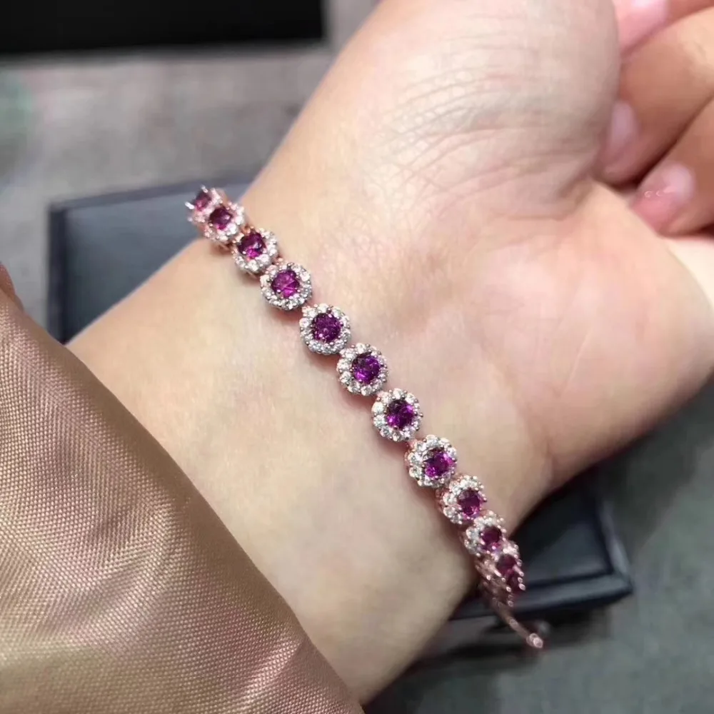  Extravagant délicat rond naturel rouge grenat gemme Bracelet naturel pierre gemme Bracelet 925 arge