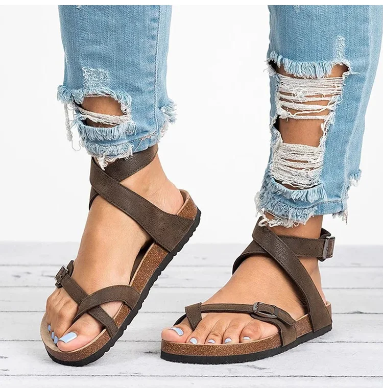 Basic Women Sandals 2019 New Women Summer Sandals Plus Size 43 Leather Flat Sandals Female Flip Flop Casual Beach Shoes Ladies