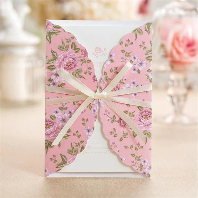 korean style pink wedding invitation cards laser invitation wedding wedding invitations letter