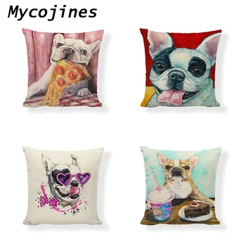 

Cute French Bulldog Cushion Covers Duck Glasses Pizza Frog Costume Car Seat Home Decoration Pillowcase Living Room Bean Bag Sofa