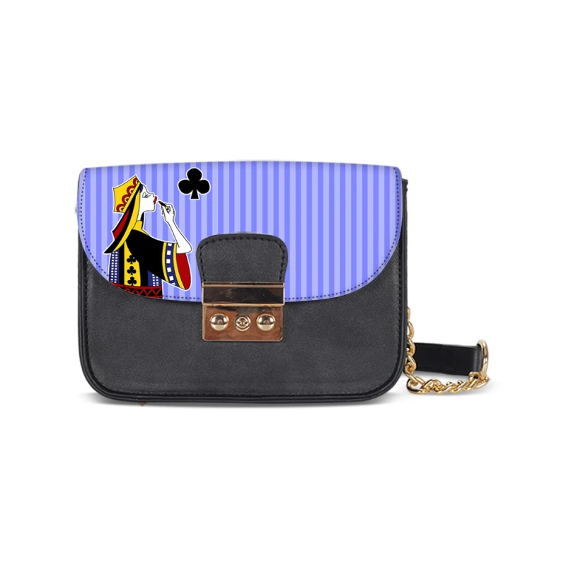 

New Funny Purple Poker Printing Small Chain Shoulder Bags Luxury Leather Women Handbags Designer Girls Messenger Crossbody Purse