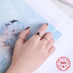 Корея горячий стиль 925 пробы серебро простой ретро Винтаж Черный Кристалл Wist Регулируемый кольца для женщин ювелирные изделия дропшиппинг