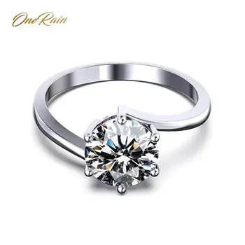 

OneRain Classic 100% 925 Sterling Silver Created Moissanite Gemstone Wedding Engagement Ring Anniversary Fine Jewelry Wholesale