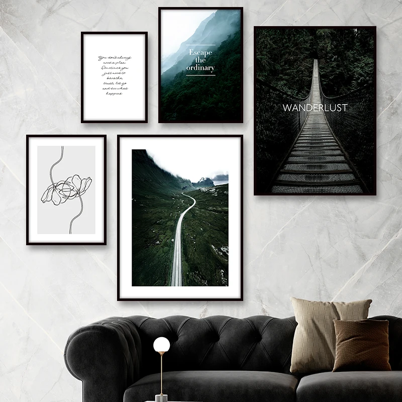 

Poster Nordic Green Forest Way Landscape Canvas art Prints Wall Art Painting Quote Wall Pictures For Living Room Home Decoration