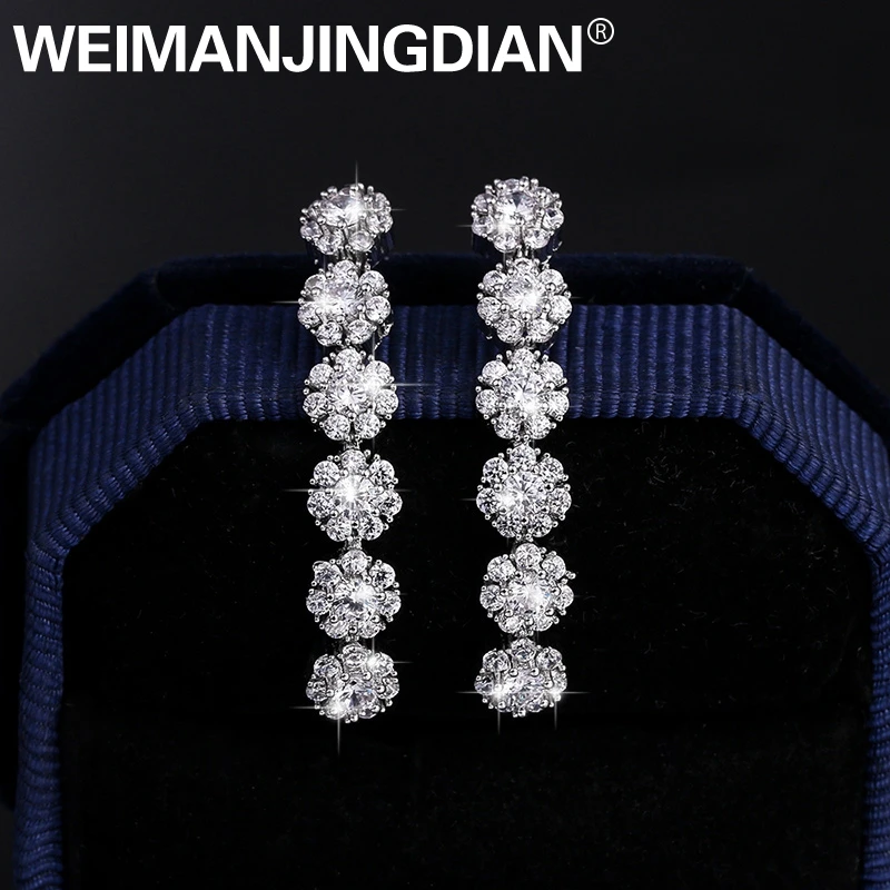 

WEIMANJINGDIAN Brand High Quality Round Flower Cubic Zirconia DANGLE & CHANDELIER Earrings in Silver / Gold Colors