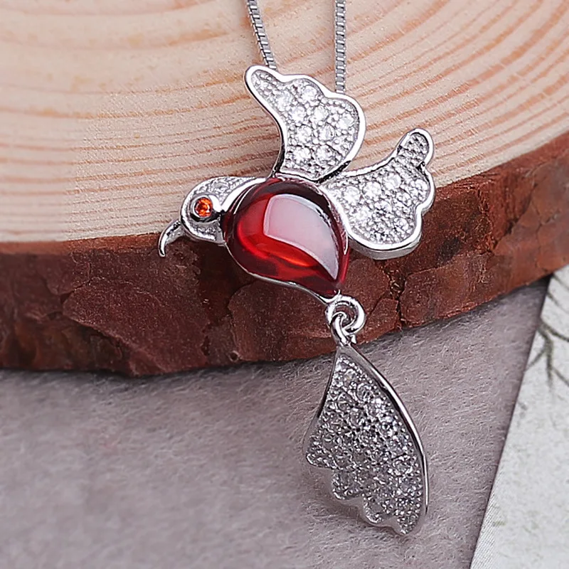 Brand new 925 sterling silver garnet lucky bird pendant necklace with box chain sterling silver jewelry necklaces & pendants