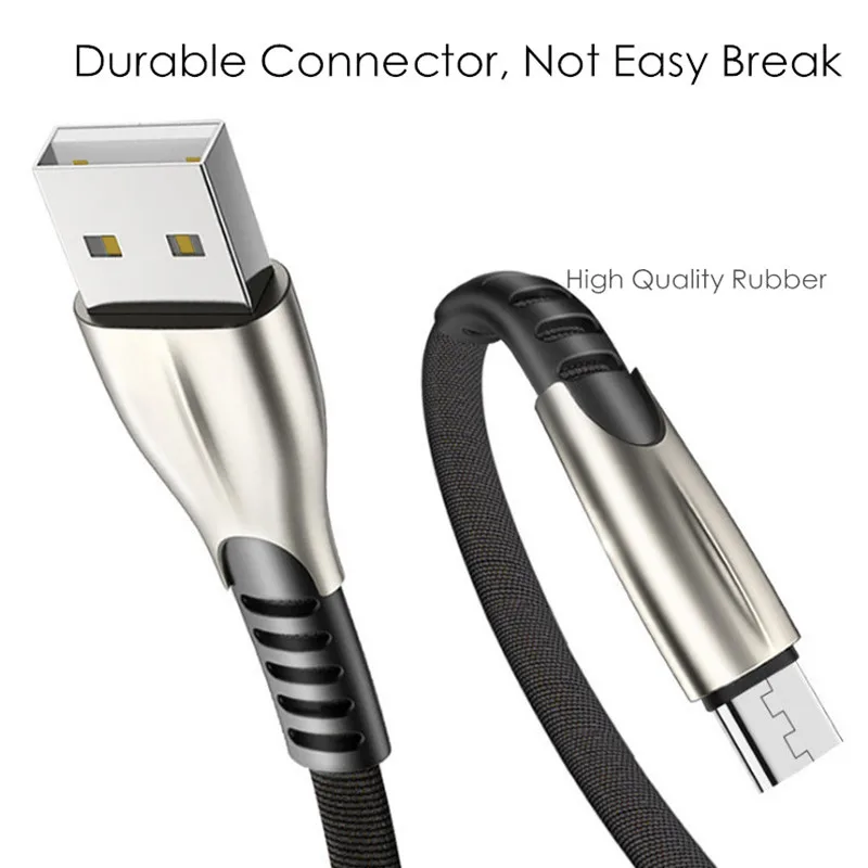USB кабель из цинка 5 в 2 8a плоский нейлоновый Micro Type C для быстрой зарядки провод Huawei