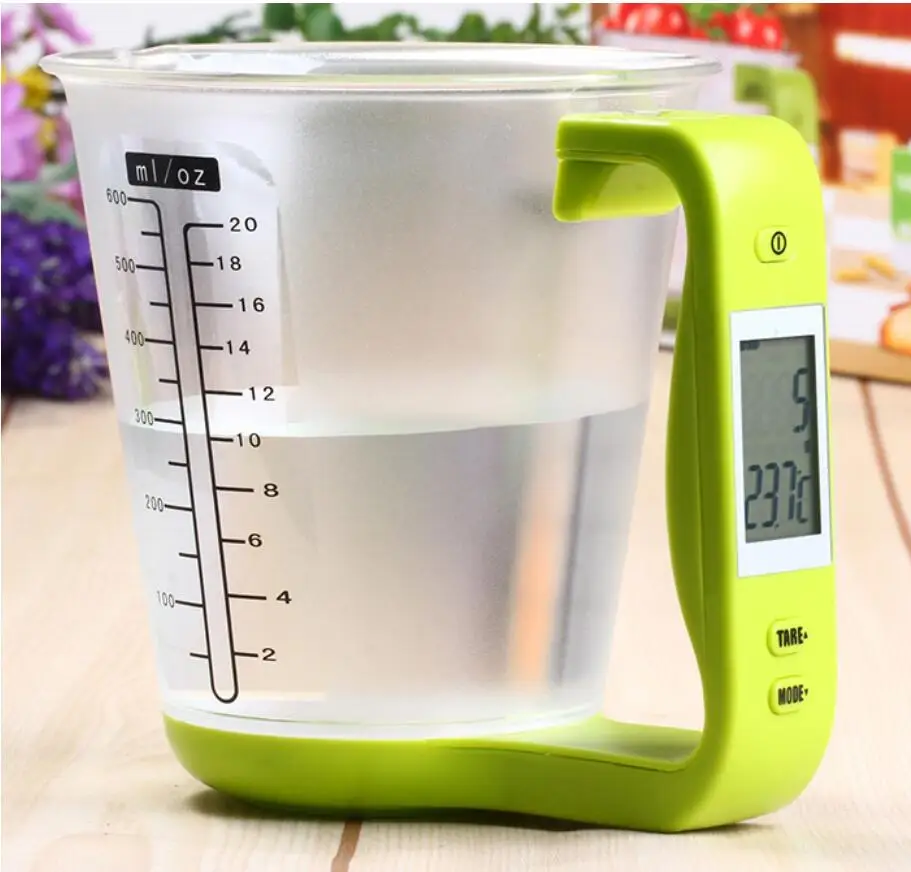 Hostweigh цифровые чашки кухонные весы электронный измерительный инструмент бытовые кувшины весы с ЖК-дисплеем измерение температуры чашки весы - Цвет: Green