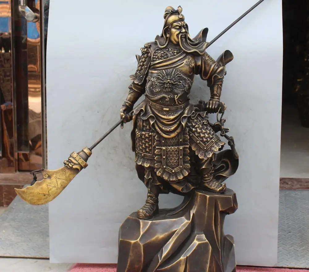 Бесплатная доставка китайский чистый Бронзовый Стенд дракон меч Guan Yu воин Бог